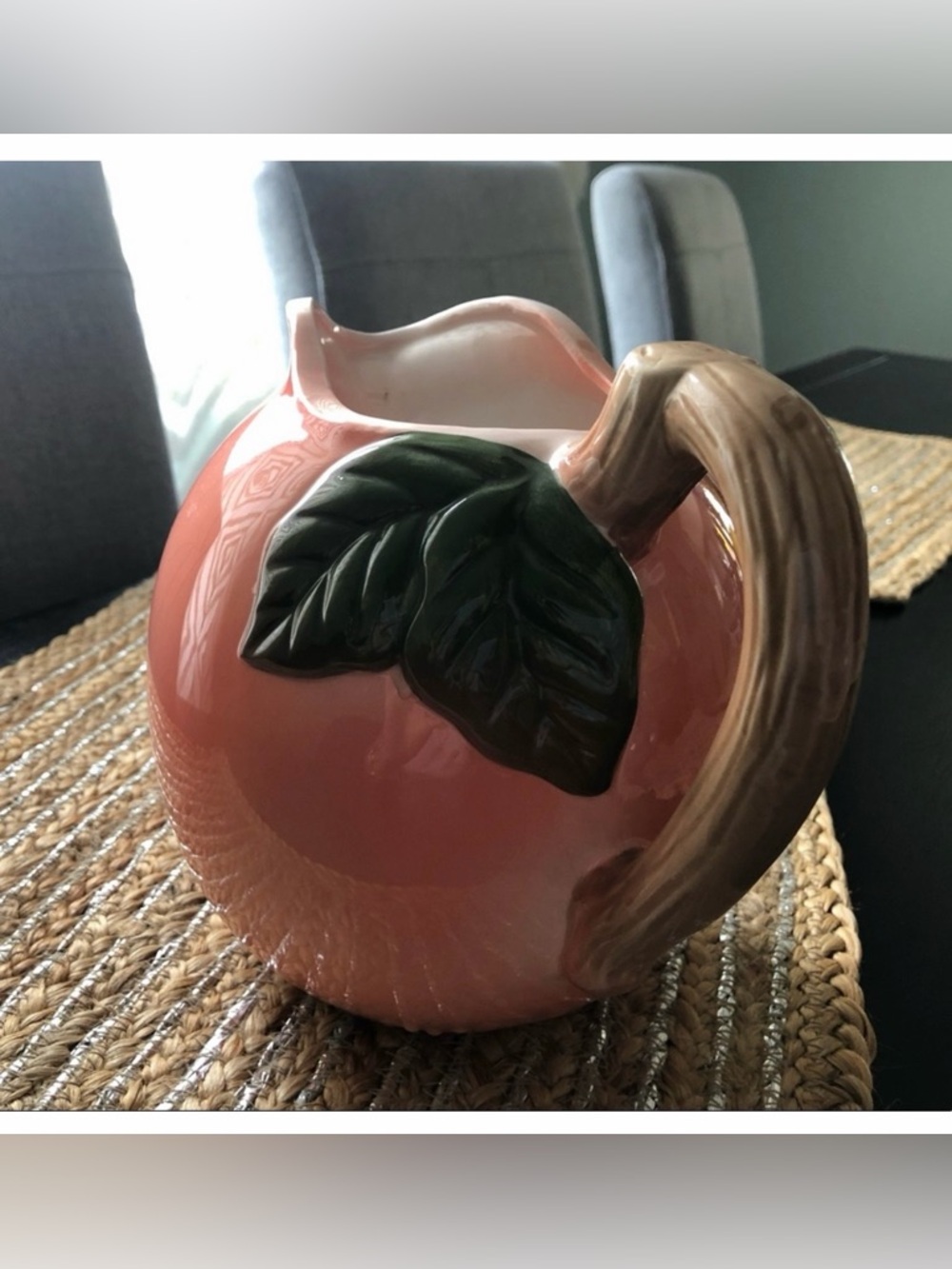 Peach-Shaped Ceramic Pitcher with Leaf Accent